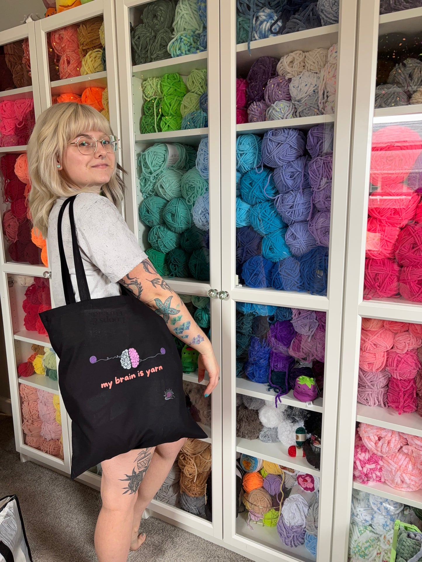 Lightweight Cotton Project Tote “my brain is yarn”