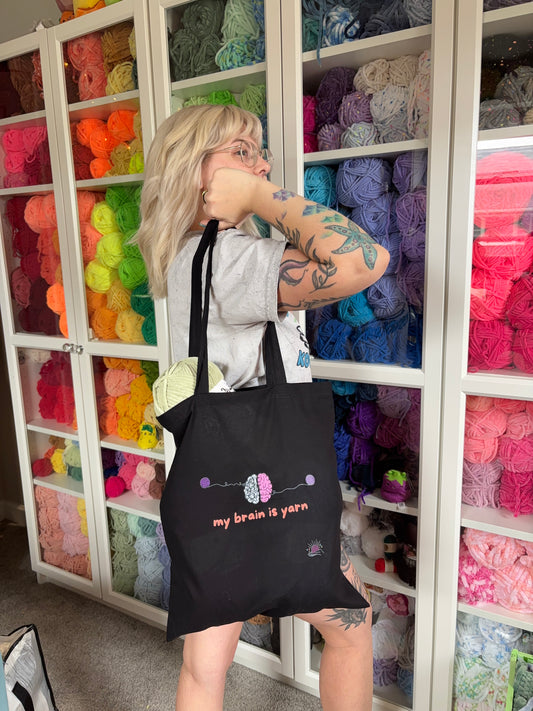 Lightweight Cotton Project Tote “my brain is yarn”