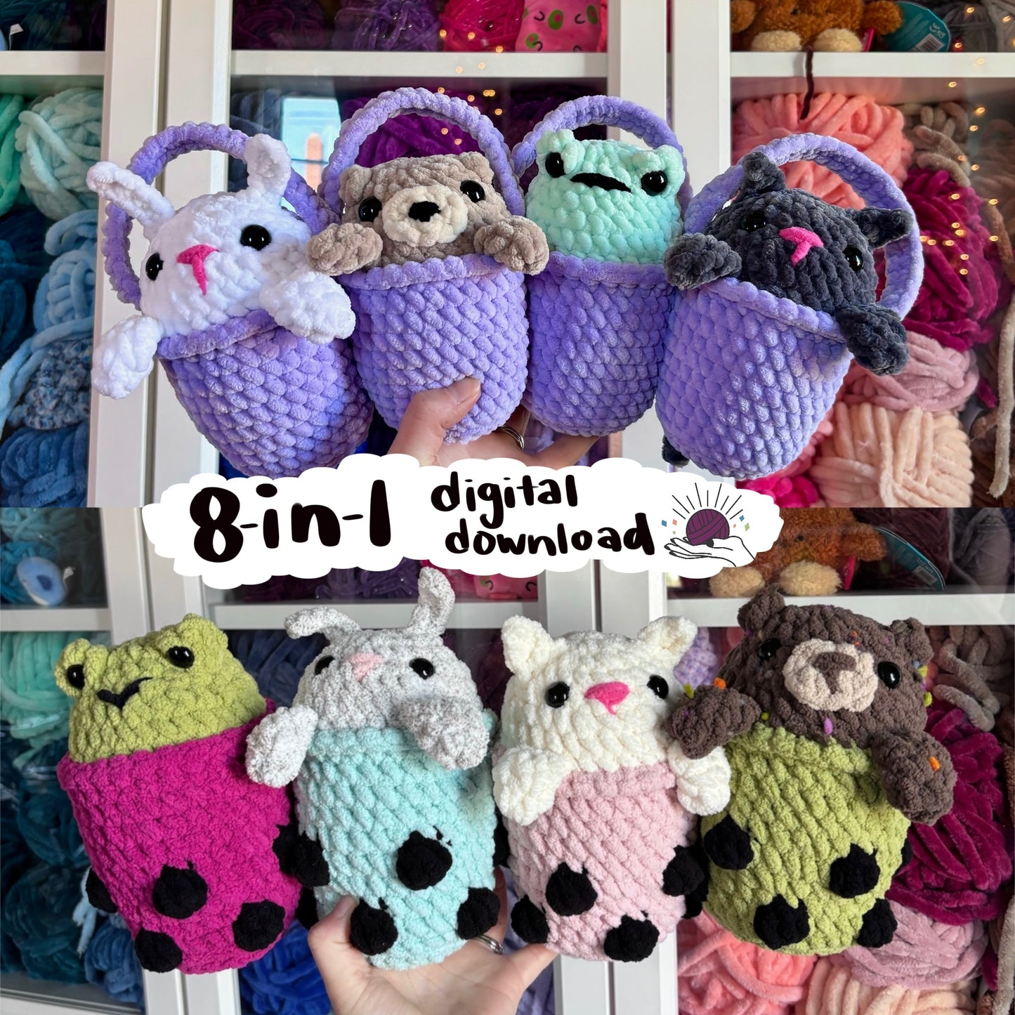 The Boba + Bucket Buddies 8-IN-1 Crochet Pattern DIGITAL DOWNLOAD