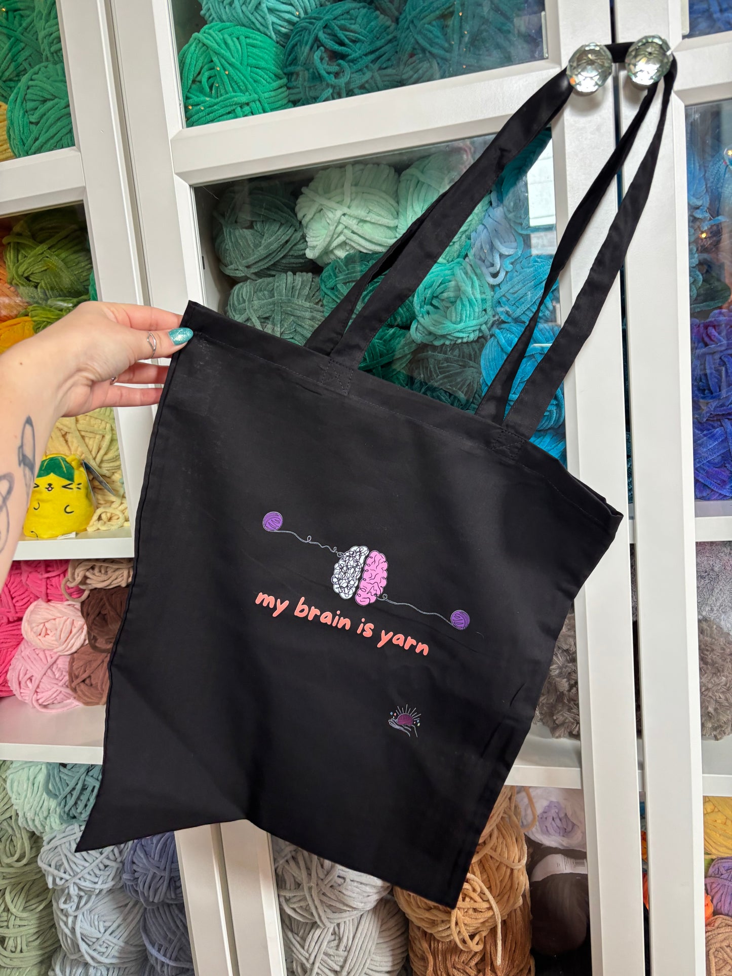 Lightweight Cotton Project Tote “my brain is yarn”